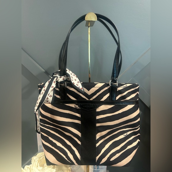Coach Handbags - Coach Stylish Zebra-Print Tote Bag with Scarf Accent